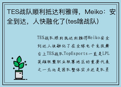 TES战队顺利抵达利雅得，Meiko：安全到达，人快融化了(tes啥战队)