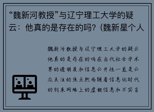 “魏新河教授”与辽宁理工大学的疑云：他真的是存在的吗？(魏新星个人简介)