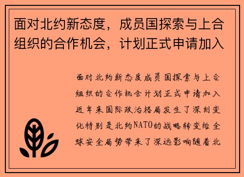 面对北约新态度，成员国探索与上合组织的合作机会，计划正式申请加入